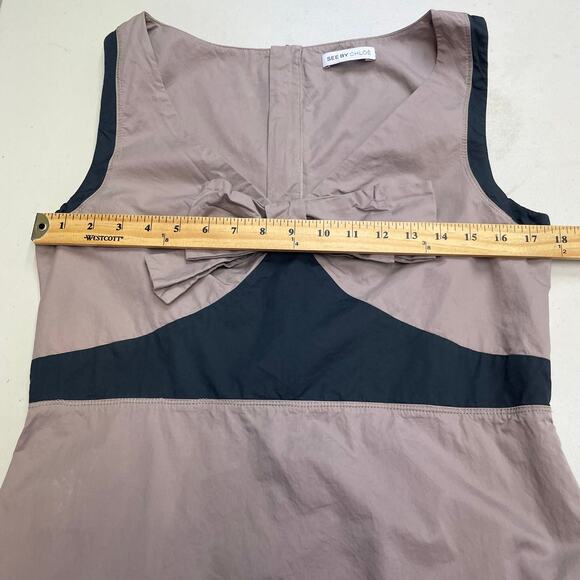 See by Chloe Bow dress blue mauve sleeveless mini 100% Cotton - Picture 12 of 16